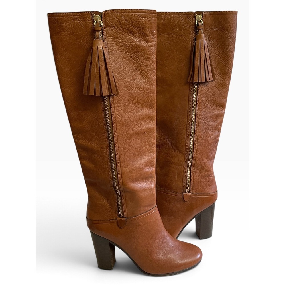 Coach Therese Tall Tassel Boots Womens 7.5B Cognac Leather